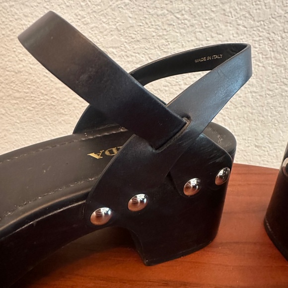 Like New Prada Platform Black Stud Sandal Wooden Clog Size 40 - Picture 8 of 11